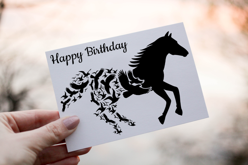 Horse Birthday Card, Bird & Horse Birthday Card, Horse Card - Click Image to Close